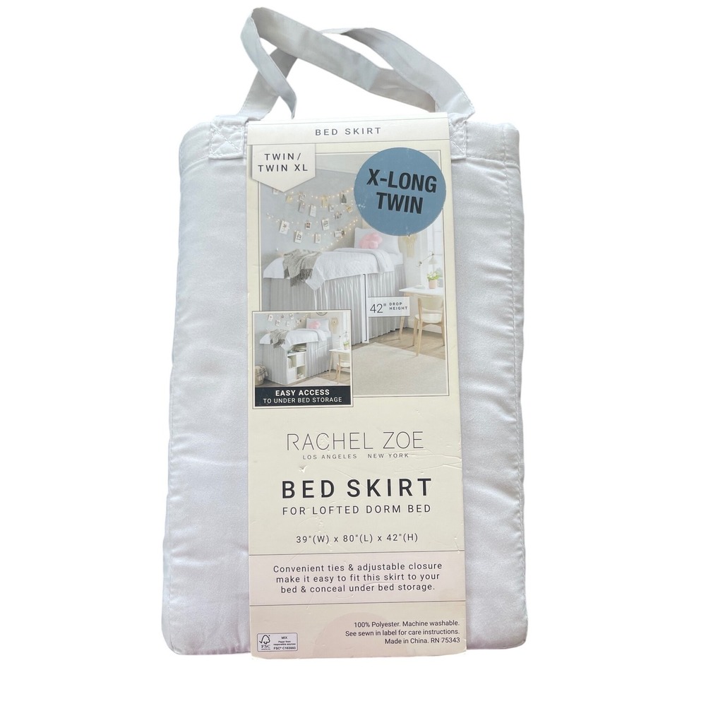 Rachel Zoe Light Grey Lofted Dorm Bed Skirt Twin Twin XL 42 Inch Drop Height New